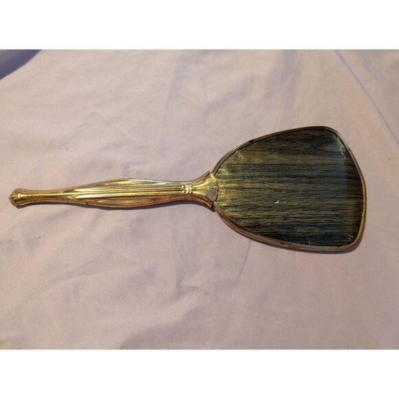 Vintage Gold Tone Handheld Vanity Mirror With Ornate Handle - Picture 1 of 2